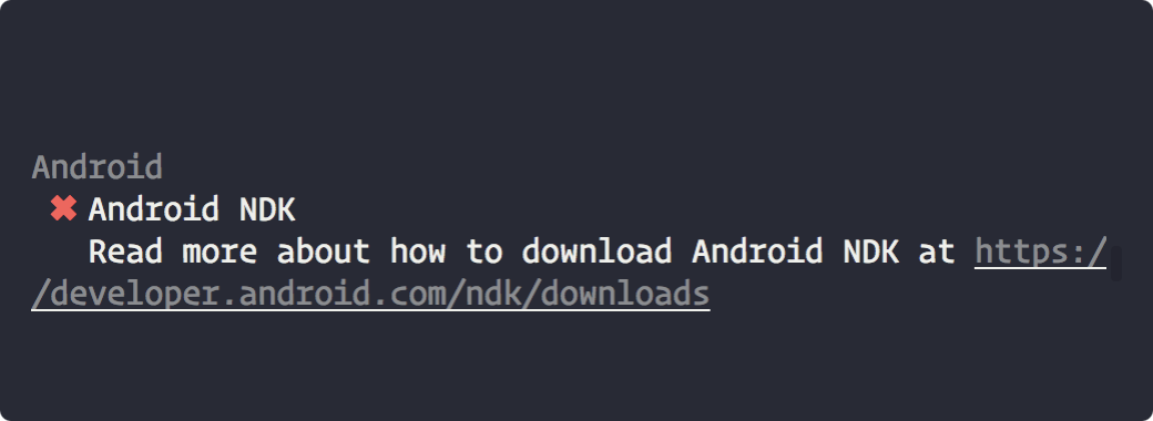Doctor command with a link to help on Android SDK's installation